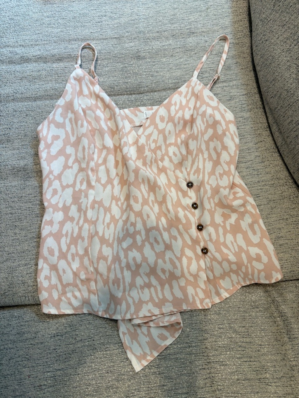 mine Pink and White Leopard-Print Spaghetti-Strap Cami with Side Buttons